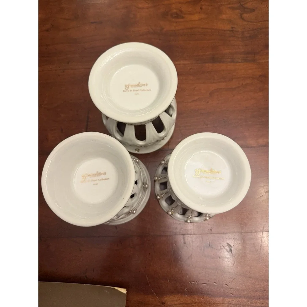 Formalities by Baum Bros Ivory & Pearl Collection Porcelain Votives Set of 3 Vtg